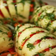 Tasty baked potatoes with corn filling
