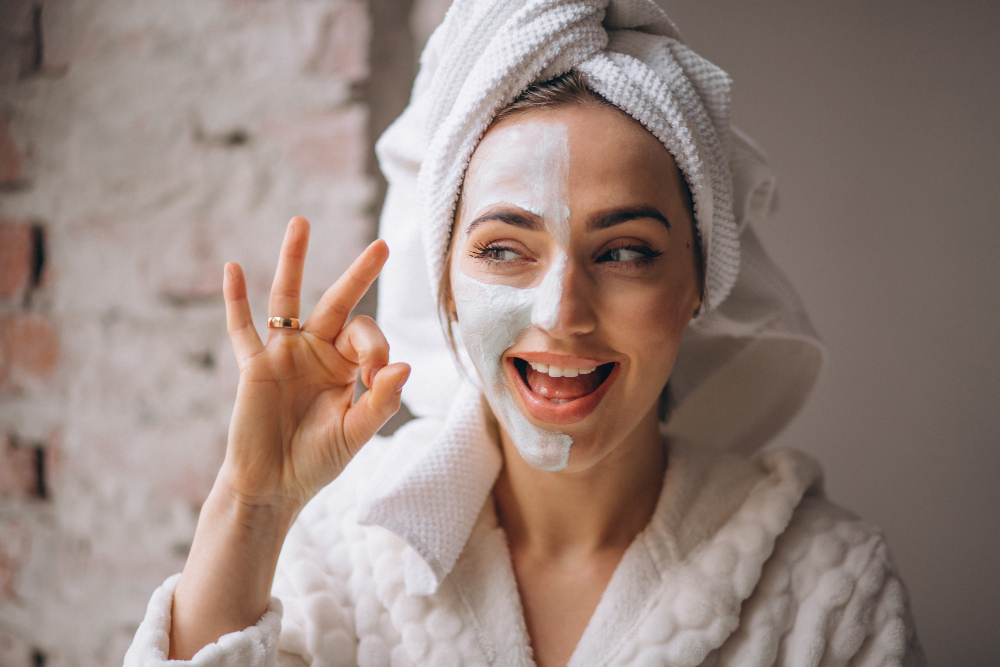 Illustration of a vibrant skincare routine for 2025, featuring eco-friendly products and personalized technology.